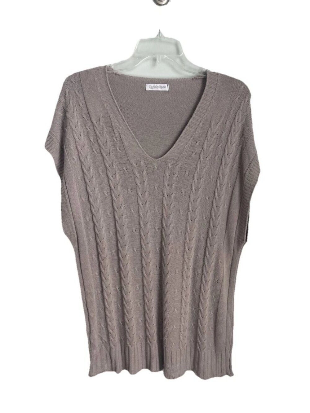 CobbleStone Beige V Neck Cable Knit Sweater Vest Made in Italy